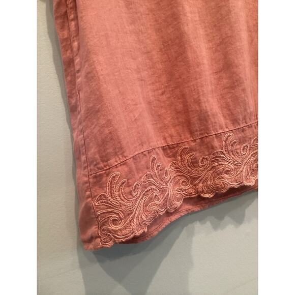Lina Tomei Womens Linen Shirt Size Medium Dusty Pink Embroidered Lagom Beachy - Picture 7 of 10